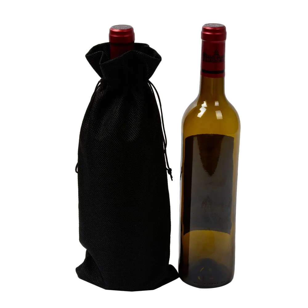 

1000pcs Rustic Jute Wine Bag Vintage Hessian Burlap Drawstring Gift Wine Bottle Bags For Red Wine Wrap Packaging Wholesale