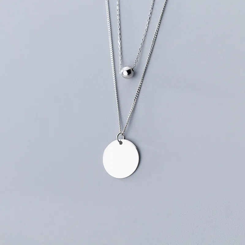 100% real Silver 925 Fine Jewelry Geometric Polished Round Coin &amplucky Bead Pendant Multi Double layers/rows Necklace GTLX1841 |