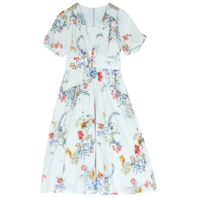 Многоцветный LYNETTE'S CHINOISERIE Summer Original Design Women Mori Girls Rustic Floral Print Slim French Vintage Breathable Cotton Dresses - Цвет: Многоцветный