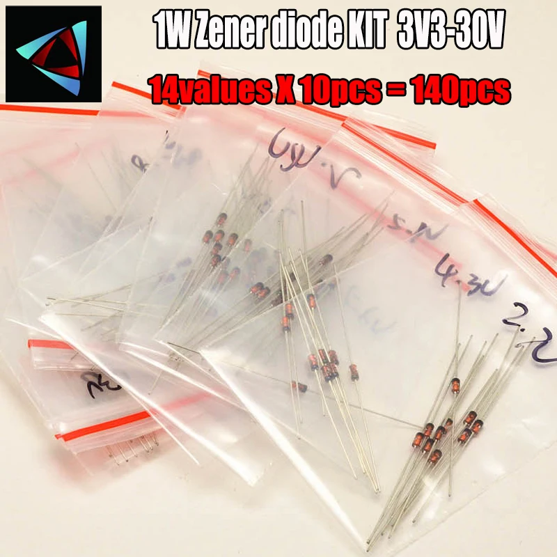 1 Вт зенеровочный диод 3в3-30в 14valuesX10pcs = 140 шт, пакет с электронными компонентами, зенеровочный диод Ассорти Комплект
