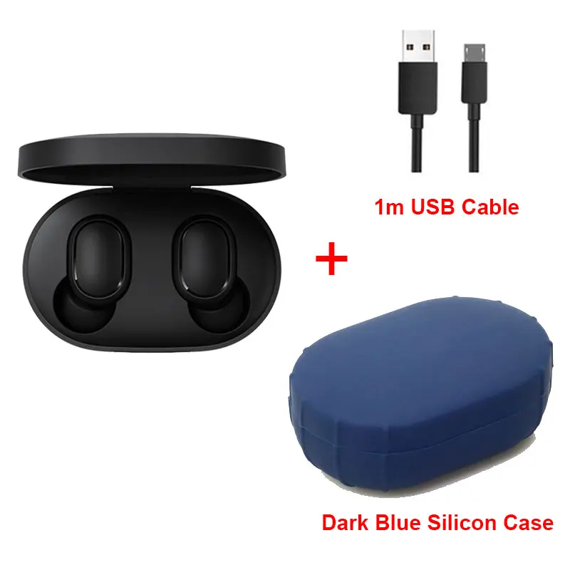 AddCableDBlue.Case. Наушники беспроводные Redmi Airdots TWS Bluetooth стерео бас Xiaomi гарнитура шумоподавлением микрофоном свободные управление беспроводная AI - Цвет: AddCableDBlue.Case.