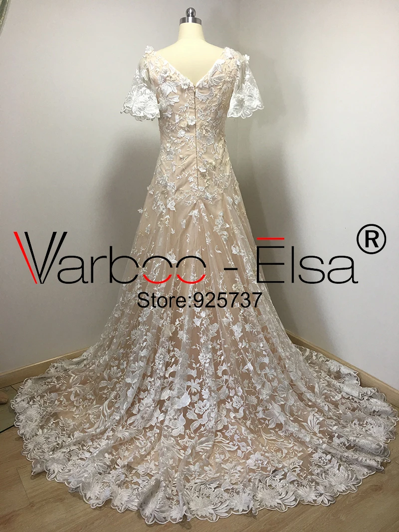 VARBOO_ELSA/роскошное кружевное свадебное платье с рукавами летучая мышь украшенное