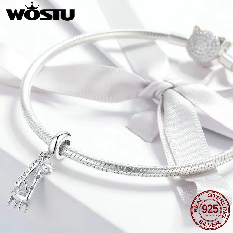 WOSTU, новинка, 925 пробы, серебро, элегантные Висячие Подвески с жирафом, подходит для браслета и ожерелья, подвеска, оригинальные ювелирные изделия, подарок CQC976