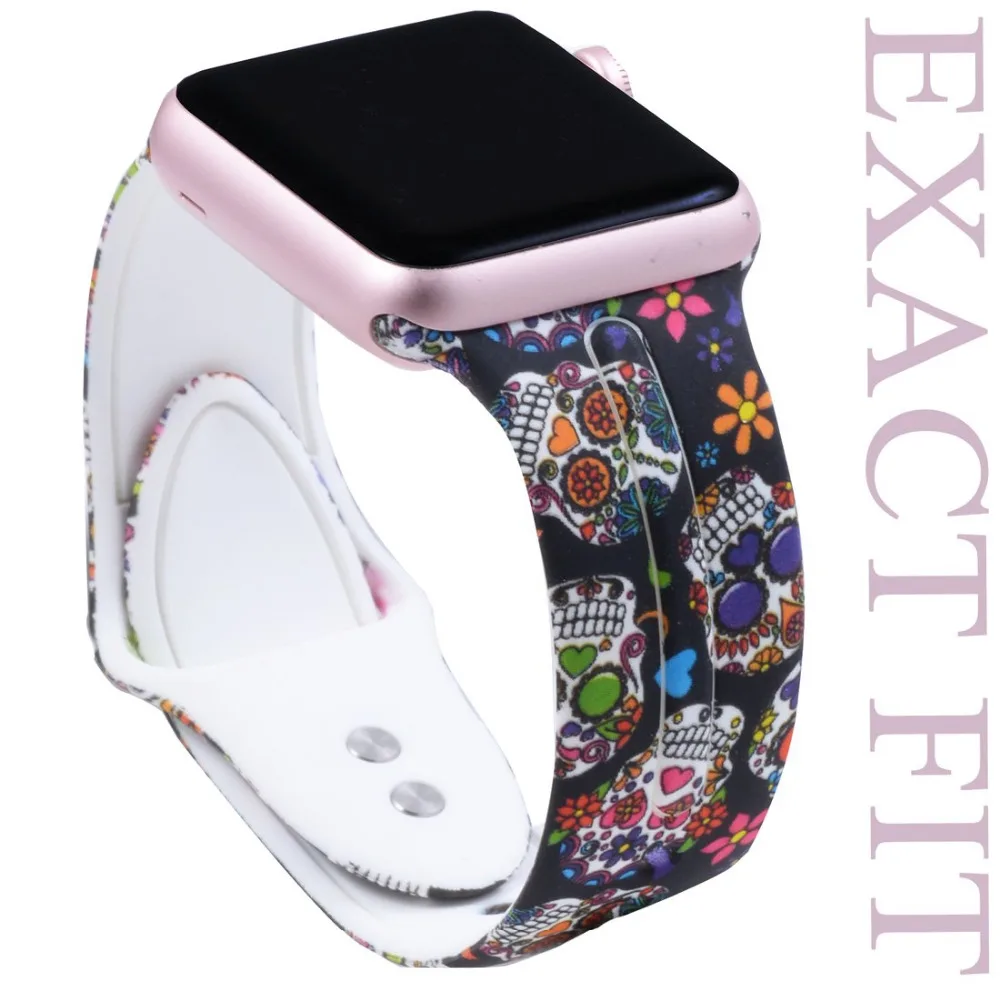 Apple Watch Band, цветная силиконовая повязка на запястье с рисунком черепа 38 мм 40 мм