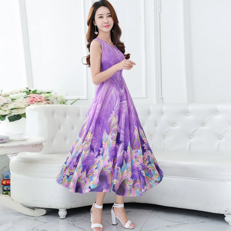 Летнее Новое шифоновое длинное платье с принтом женское сексуальное богемное