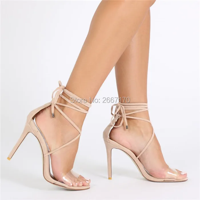 Босоножки женские замшевые на шнуровке с перекрестной шнуровкой тонком