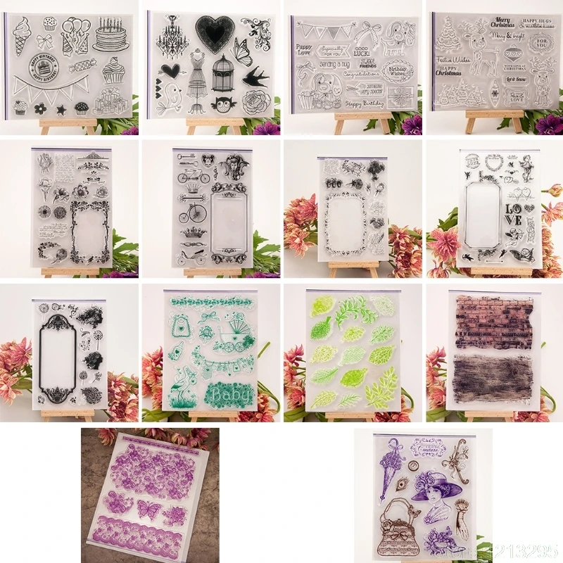 Прозрачный силиконовый штамп с изображением цветов бабочек для скрапбукинга и