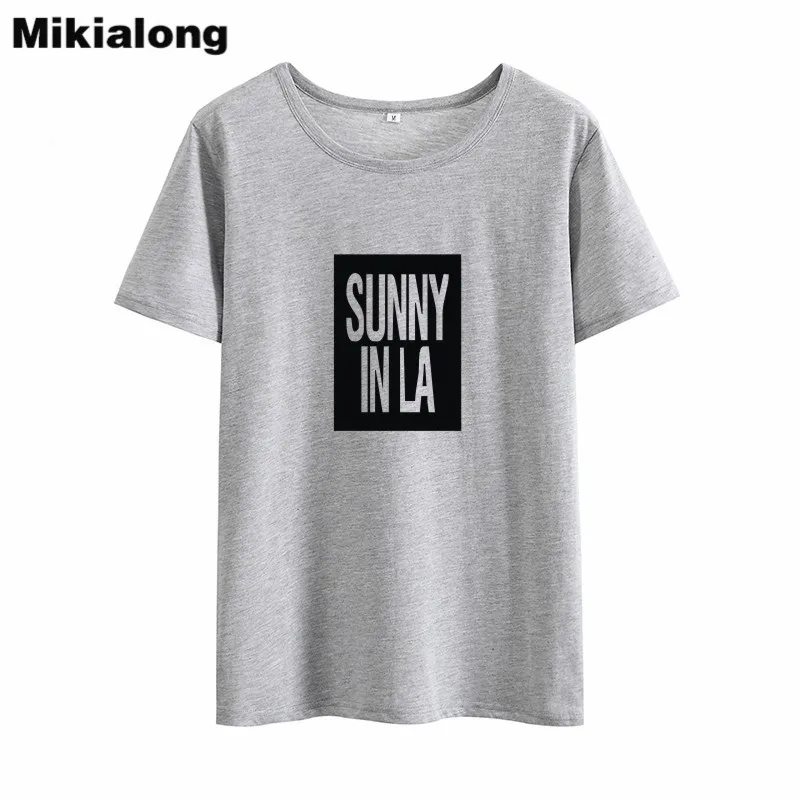

MIkialong Sunny Inla Harajuku Tshirt Women 2018 Loose Casual Cotton Camiseta Feminina Black White O-neck T-shirt Women Tops