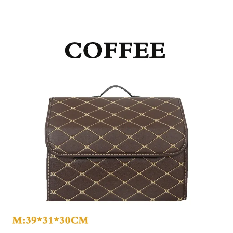 coffee M Car Trunk box Storage Organizer Foldable PU Leather Auto Durable Collapsible Cargo Large Capacity Storage Bag Stowing Tidying - Название цвета: coffee M