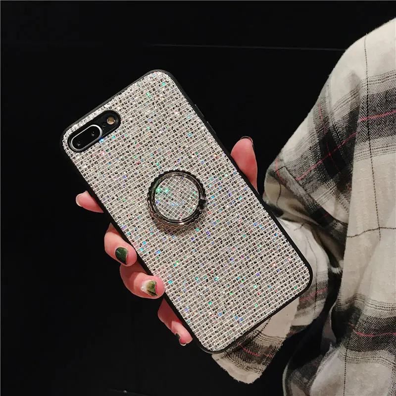 White with Holder Для Huawei P20 Pro Lite чехол Mate 20 Pro Honor 10 Lite 8X P30 Pro Чехлы роскошный блестящий бриллиантовый Золотой PC силиконовый держатель для кольца - Цвет: White with Holder