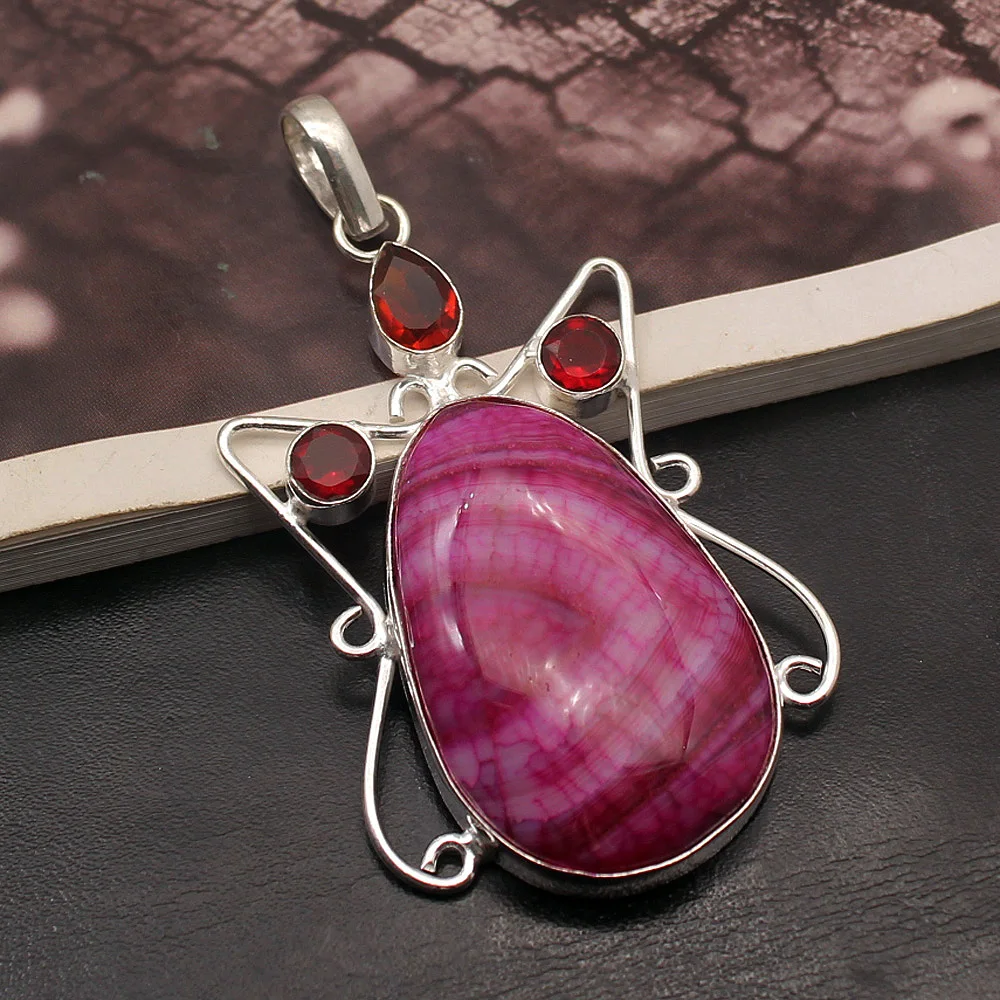 

Trendy RedGarnet Botswana Agate925 Sterling Silver Color Fashion Charms Necklace Pendant 2 3/4" TF623