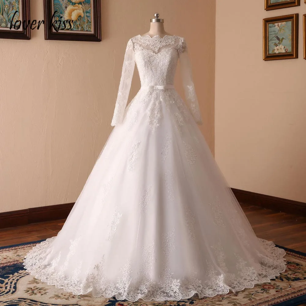 Lover Kiss Vestido De Noiva винтажный простой кантри с длинным рукавом Корсет для свадебного платья кружевное бальное платье на спине Свадебные платья для свадьбы - Цвет: Слоновая кость