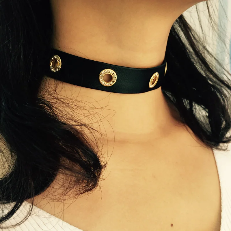 Ожерелье чокер из искусственной кожи Золотое ажурное ожерелье с