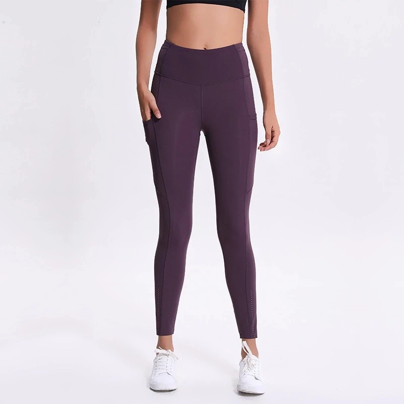 Женские супер мягкие леггинсы Dri Fit с высокой талией для занятий йогой, занятий спортом, с телефоном и скрытыми карманами - Цвет: Dark Purple