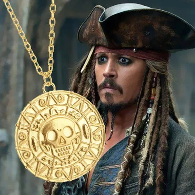 

Pirates Of The Caribbean Necklace Jack Sparrow Aztec Coin Medallion Pendant Johnny Depp Movie Jewelry Men Women Gifts 3 Colors