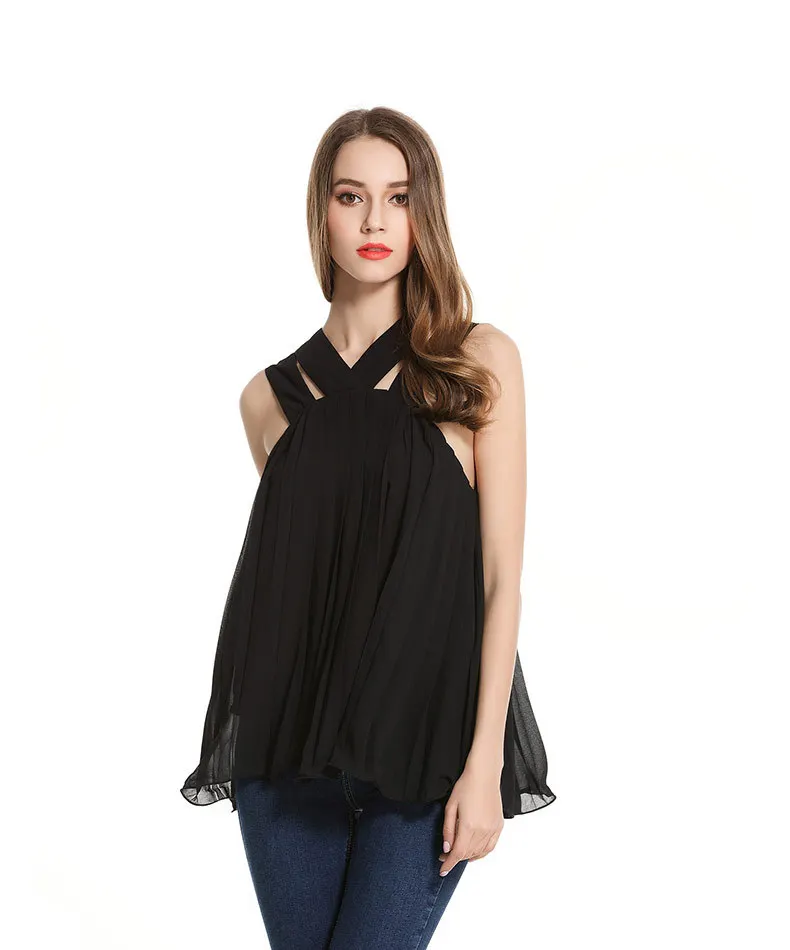 Новая коллекция весна и лето 2017 блузки тонкие нерегулярные все матч Без Бретелек
