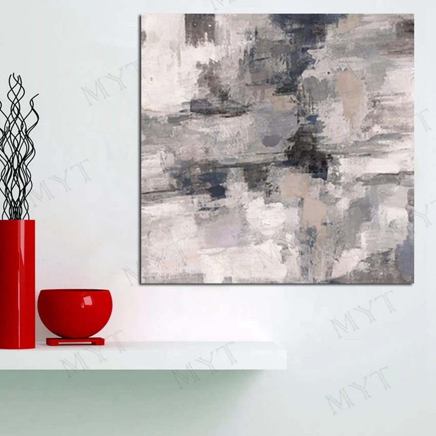 

MYT Gray Abstract Hand painted Oil Painting On Canvas Oil Painting Abstract Modern Canvas Wall Art Living Room Decor Picture