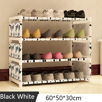 black white 4 layer Простой стеллаж для обуви ментальный многослойный стеллаж хранение обуви современный минималистичный пылезащитный нетканый шкаф для обуви - Цвет: black white 4 layer