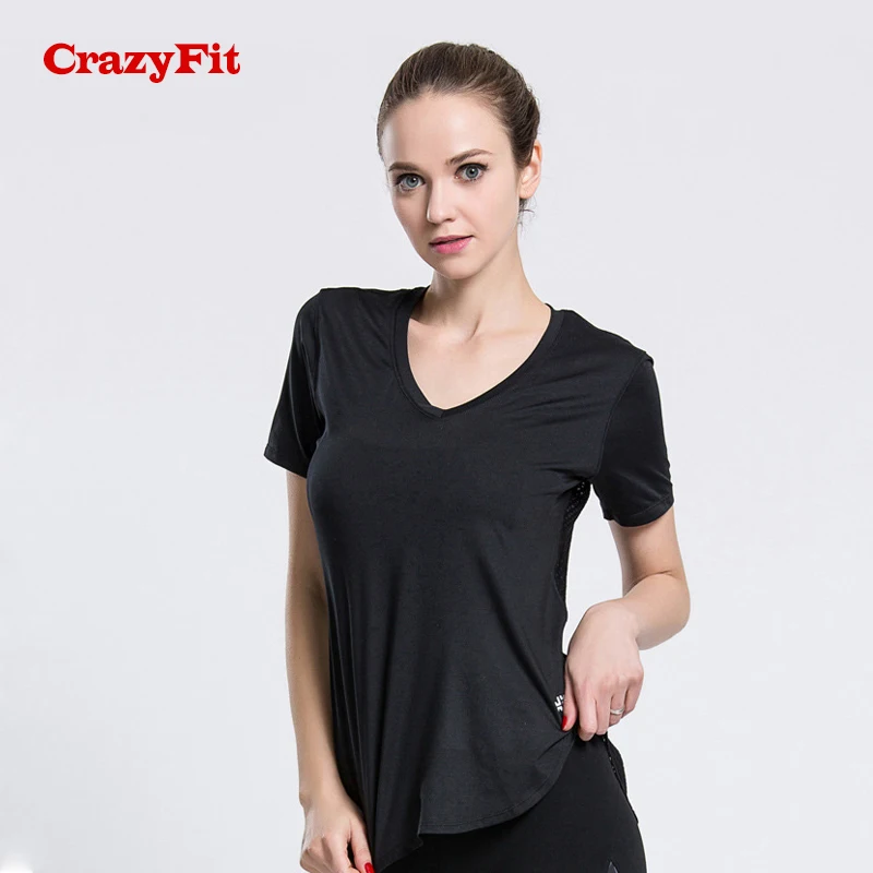 CrazyFit Сетчатая футболка спортивная женская 2018 Йога Топ Фитнес Футболка короткий