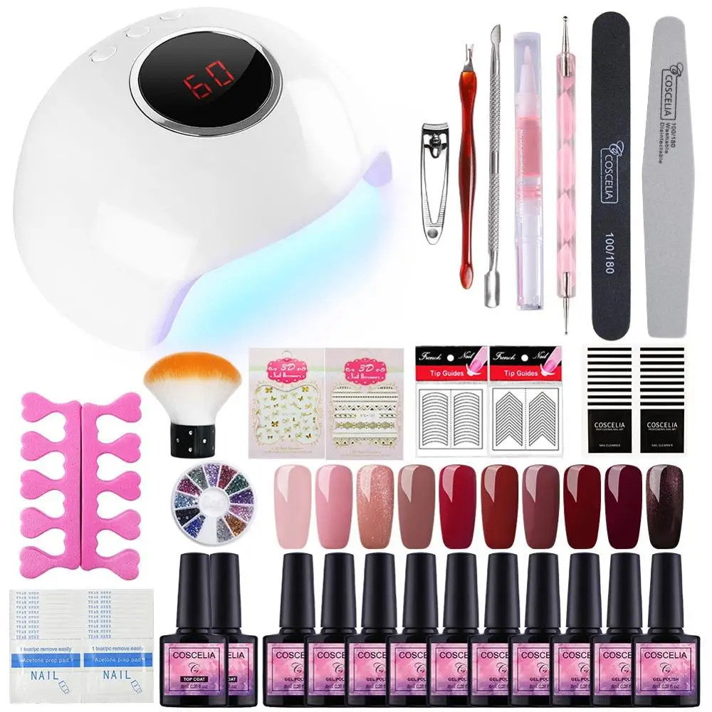 Full nail set 02 COSCELIA маникюрный набор с Комплект гель-лаков для ногтей 24 Вт УФ светодиодный светильник для нейл-арта впитывающийся гель-лаки для нейл-арта инструменты для маникюра - Цвет: Full nail set 02