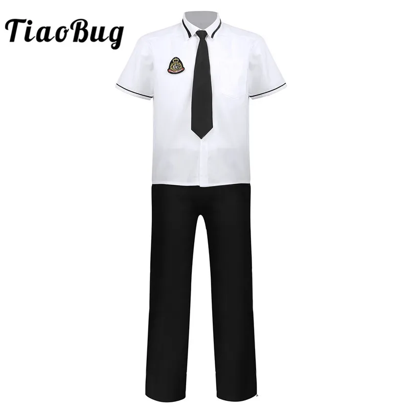 Мужской костюм для школьной формы TiaoBug белая рубашка с короткими рукавами черные
