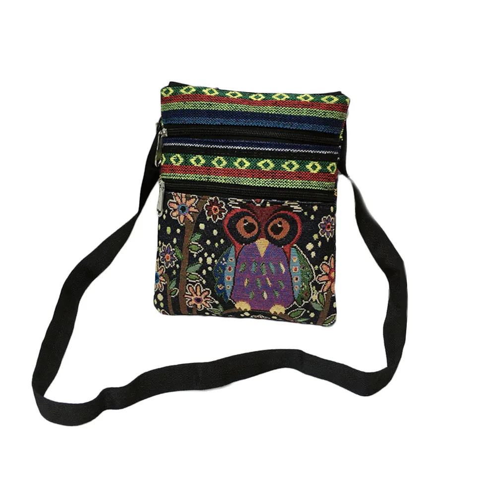 2 Summer Women Messenger Bags Zips Bag Lady Canvas Cartoon Owl Printed Crossbody Shoulder Bags Small Female Wallet Bag 19*25cm - Цвет: 2