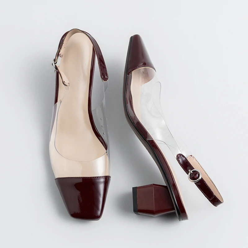 ISNOM/женские сандалии из лаковой кожи с квадратным носком на необычном каблуке