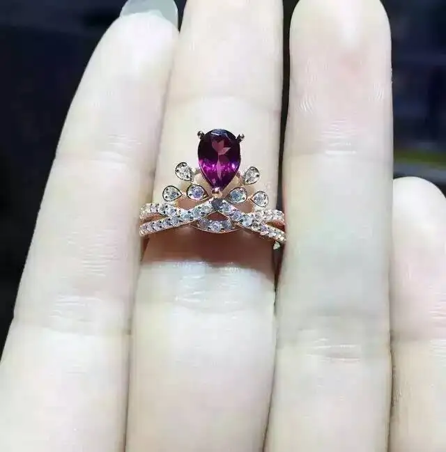 

Natural red garnet stone Ring Natural gemstone ring 925 sterling silver trendy personality Crown women's wedding gift Jewelry
