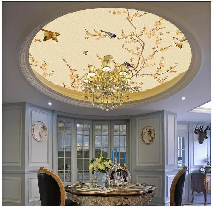 

3d фото обои на заказ 3d потолочные обои фрески цветок и птица картина потолок фон стены 3d обои для гостиной