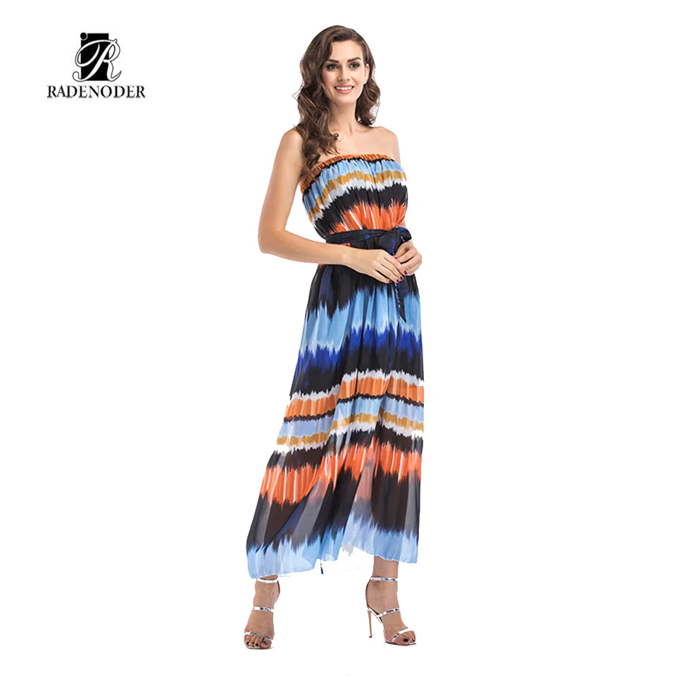 Radenoder 2018 весна лето новый шифон элегантный завернутый груди платье Градиент