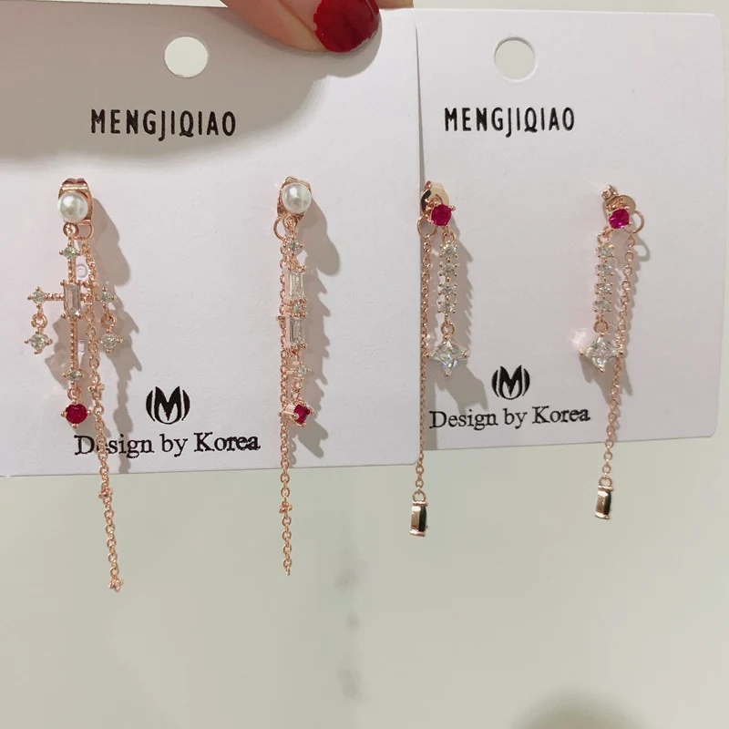 Женские длинные серьги капельки MENGJIQIAO новые элегантные розовые с блестящими
