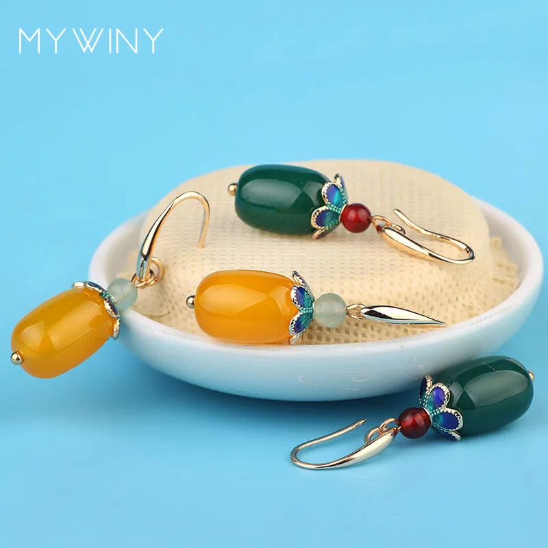 Серьги с медной короной и эмалью MYWINY винтажные серьги Зелеными камнями в форме