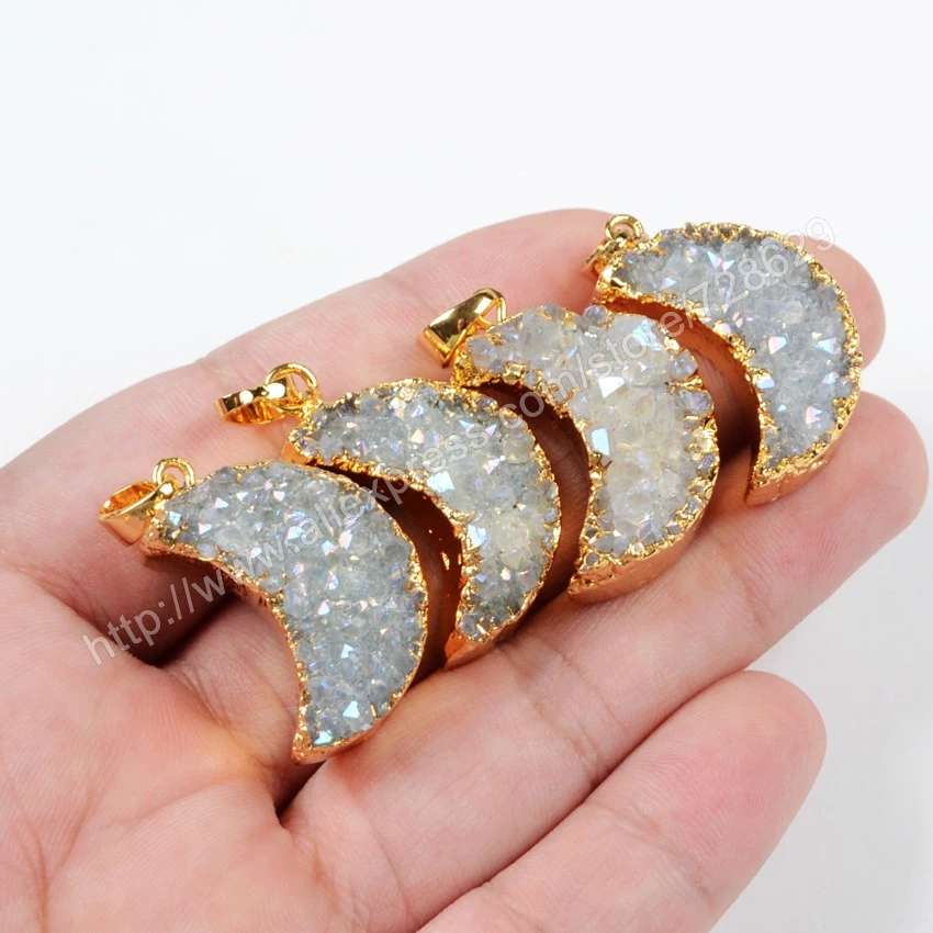 BOROSA 10 шт./лот Новое поступление Модный золотой цвет Луна натуральный кристалл