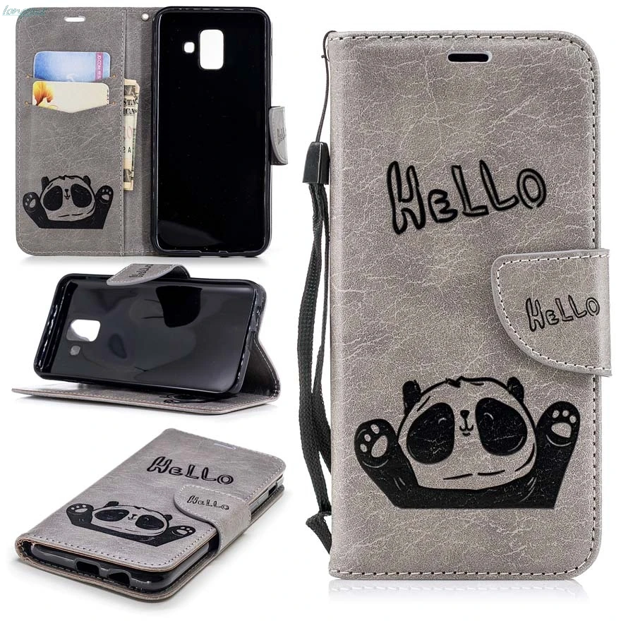 Phone Case for Samsung galaxy A6 2018 Leather Flip Back Panda cover For A 6 Wallet Cases | Мобильные телефоны и