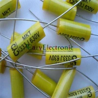 wholesale 50pcs long leads yellow axial polyester film capacitors electronics 0 033uf 630v fr tube amp audio free shipping