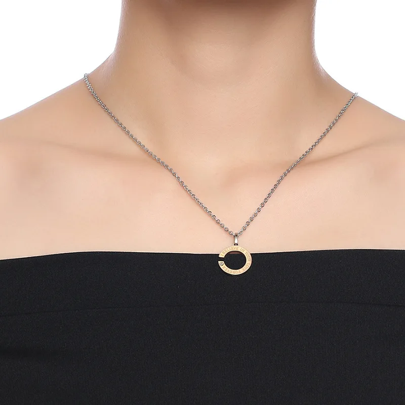 

DOYUBO Lover's 316L Stainless Steel Lettle C Pendant Necklace With Gold And Black Plating "Love You Forever " Charms Chain DC232