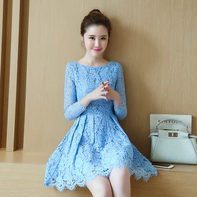 Женское кружевное платье с круглым вырезом длинным рукавом|sexy party|lace dresslace dress women |