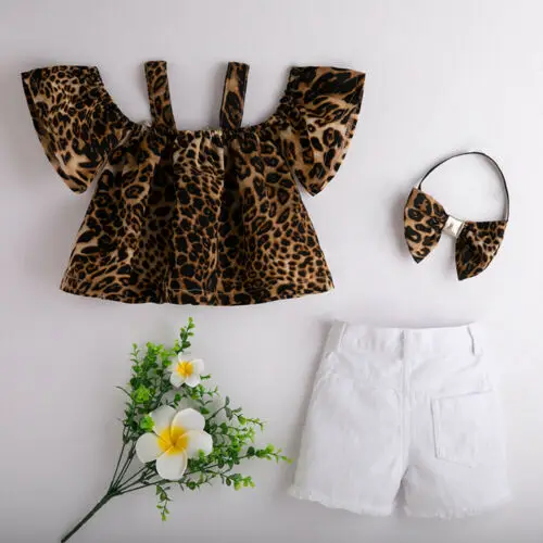 Модная одежда с леопардовым принтом для маленьких девочек топы футболка белые