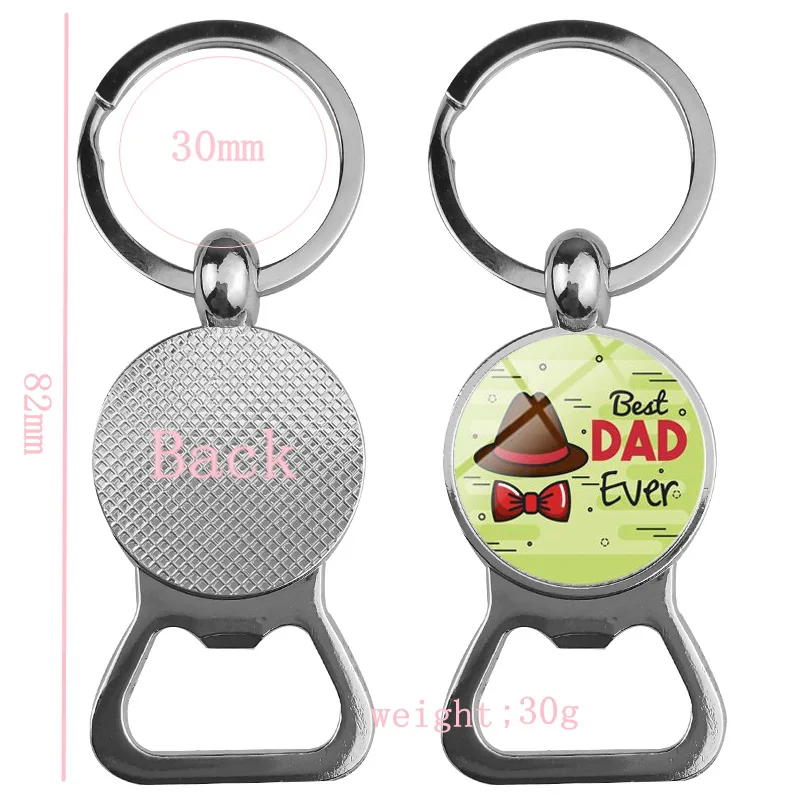 Cute Super Papa Dad Beer Bottle Opener Keychain Silver Plated Glass Cabochon Key Chain Jewelry Love Gifts For Father images - 6