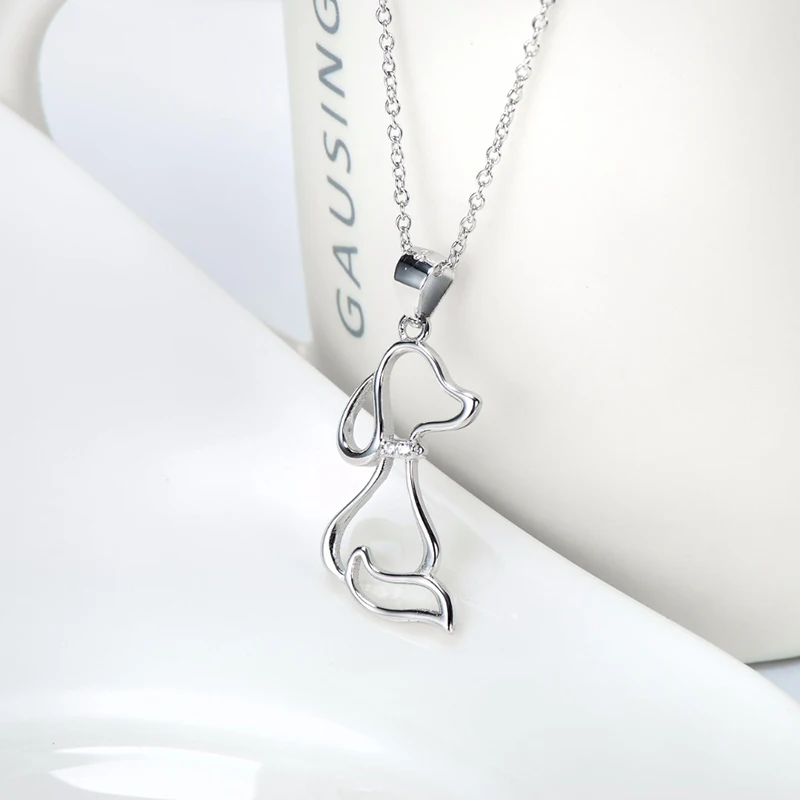 BESTLYBUY Подлинная 925 серебряная собака щенок милое домашнее животное колье-подвеска с кубическим цирконием Стерлинговое серебряное Драгоценное Ожерелье хороший подарок