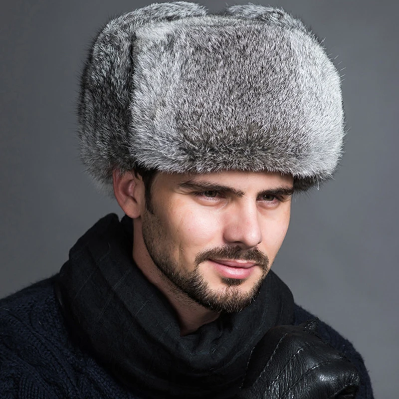 Русская Кожаная шапка с мехом защитная бомбер для мужчин зимняя из меха енота