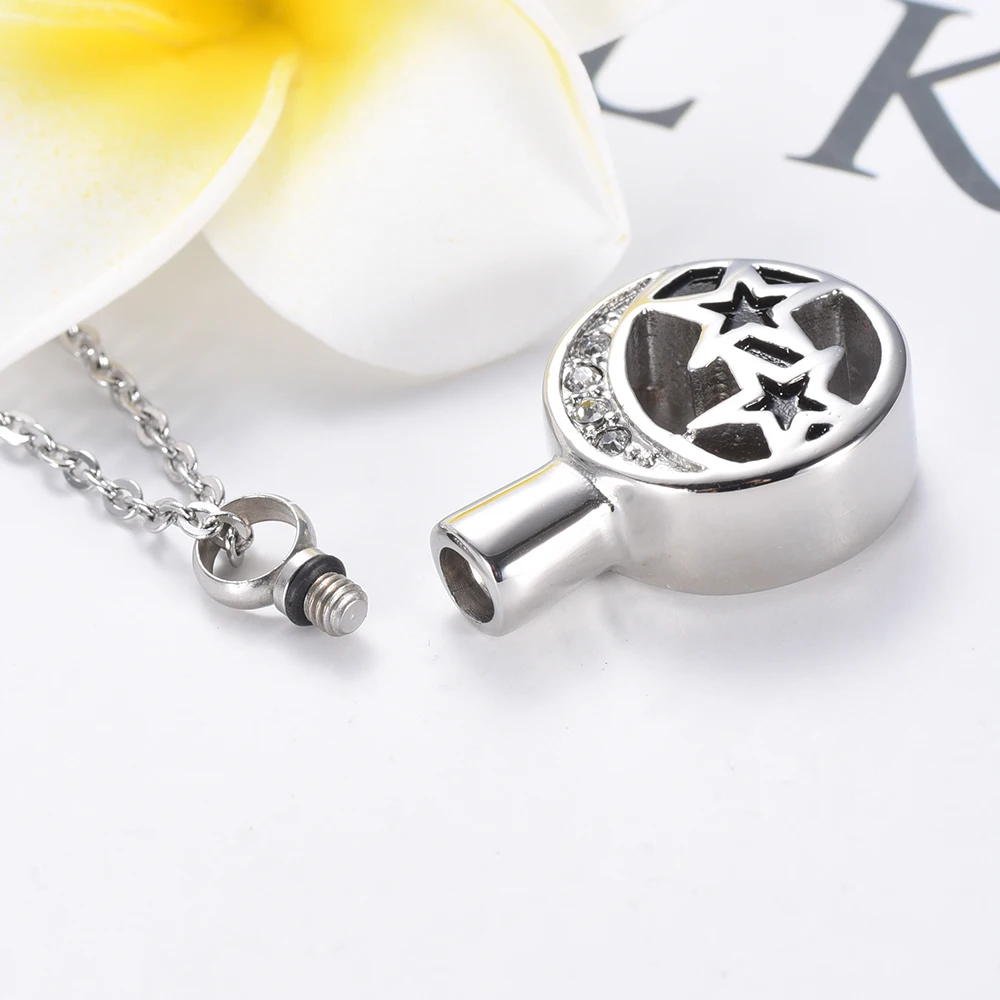 IJD9624 Round Shape 316L Stainless Steel Memorial urn Jewelry&ampNecklace Crytsal Moon And Star Keepsake Cremation Ashes pendant | Украшения