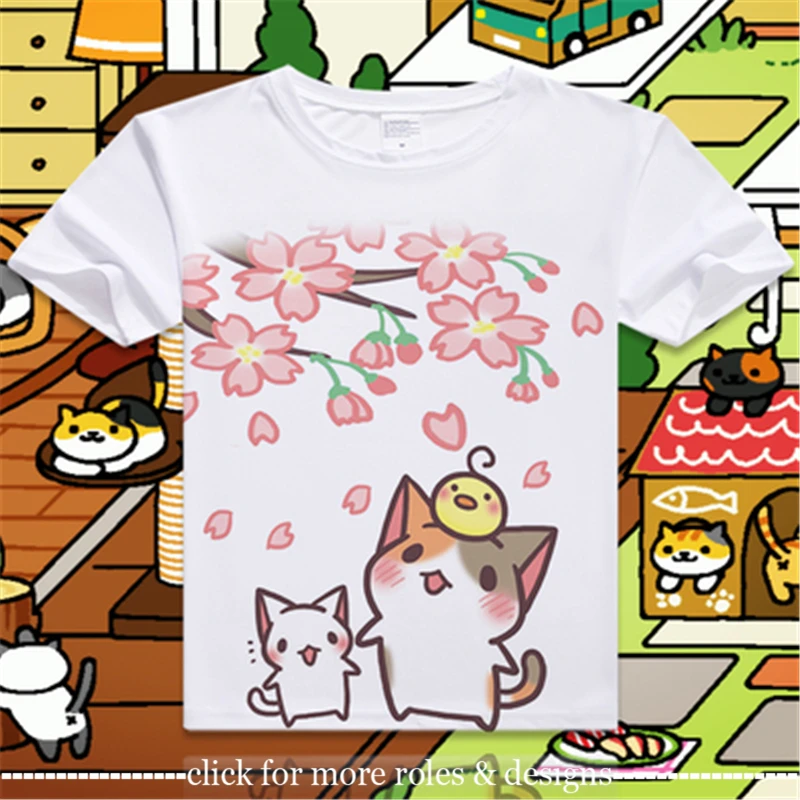 Неко Atsume: Китти коллектор кошки Косплэй костюм ткань унисекс короткий рукав