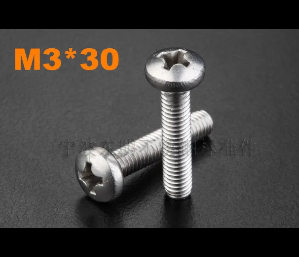 

500pcs/lot M3*30 PM DIN7985 Stainless steel pan head philips machine screw