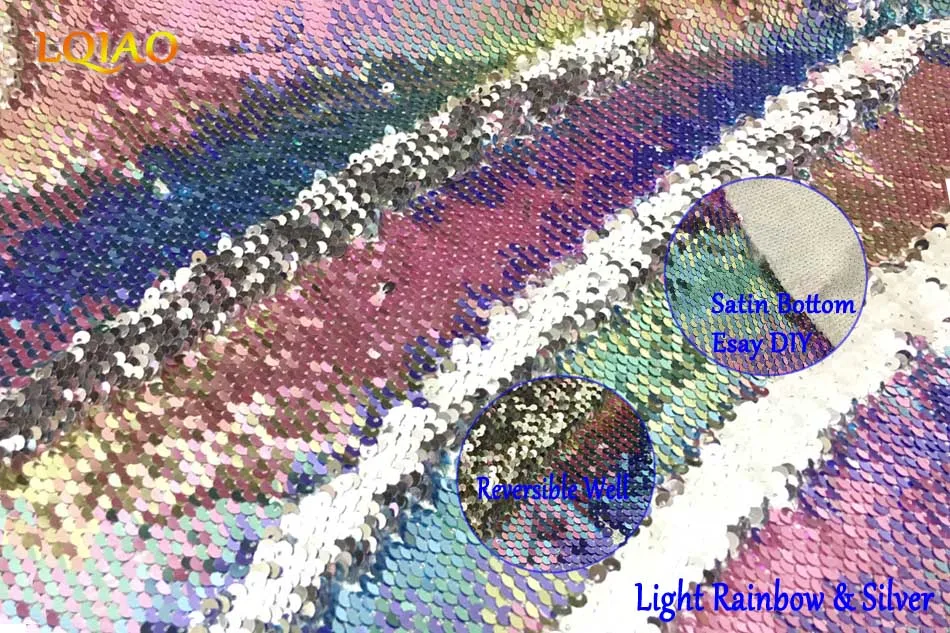 Light Rainbow-Silver Новинка, высокое качество, принт с розами, белая двусторонняя ткань с блестками, Русалка, рыбная чешуя, откидная ткань с блестками для платья/бикини/подушки - Цвет: Light Rainbow-Silver