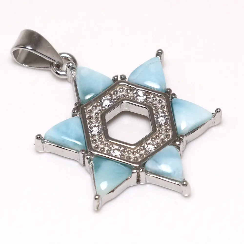 

Hot Selling 925 Sterling Silver Pendants Natural Larimar Star of David Pendant Necklace For Gift