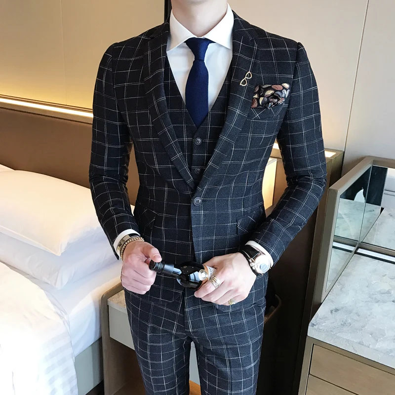 Бесплатная доставка высокого качества новый мужской костюм на осень зиму плед