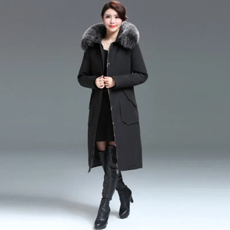 Free shipping 2018 winter's new women's wear down to the knee long hair collar and thick warm coat | Женская одежда