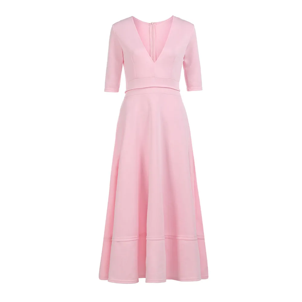 Розовый Sexy Deep V Neck Lady Dress Women's Vintage Long Gown Prom Ladies Ever Party Swing Dress Elegant Clothes For Spring A1 - Цвет: Розовый