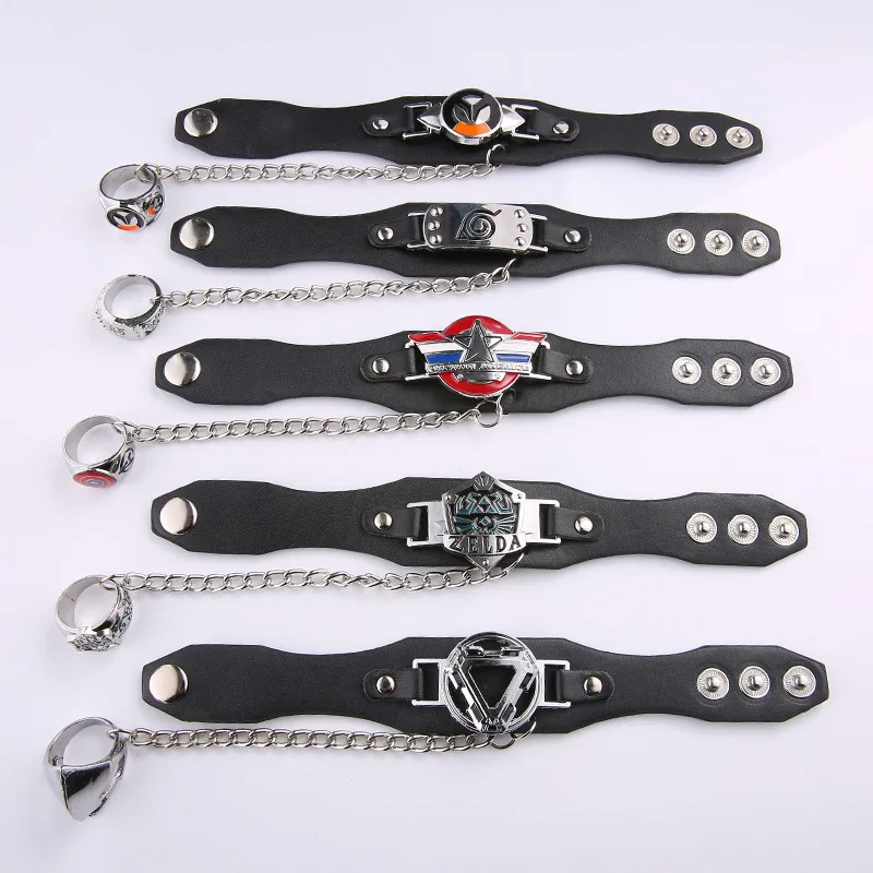 5 шт./лот ювелирные изделия по Наруто Кожаный Браслет Аниме браслеты косплей